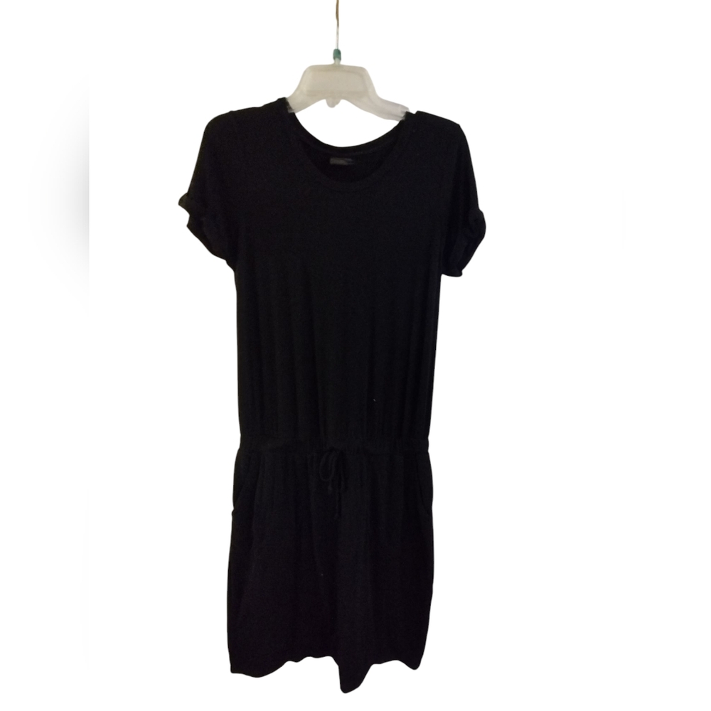 32 Degrees Cool Black Soft Lux Casual T-Shirt Dress Pockets Summer Comfy Small - Picture 3 of 7